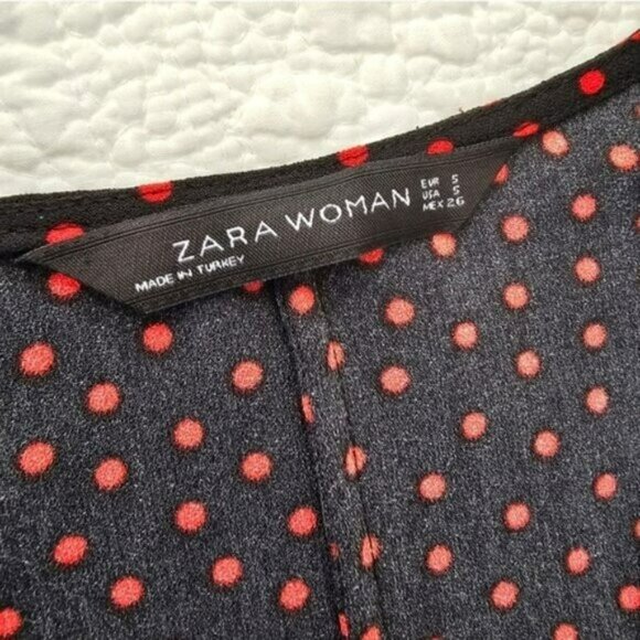 Zara Women's Midi Wrap Dress Size Small Black Colorful Polka Dots Rockabilly Ska - Picture 10 of 14
